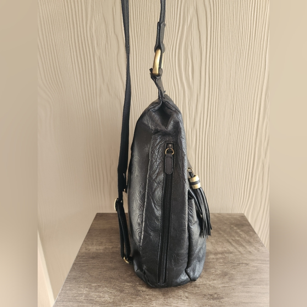Leather Black Embossed Backpack Bag - Picture 10 of 16